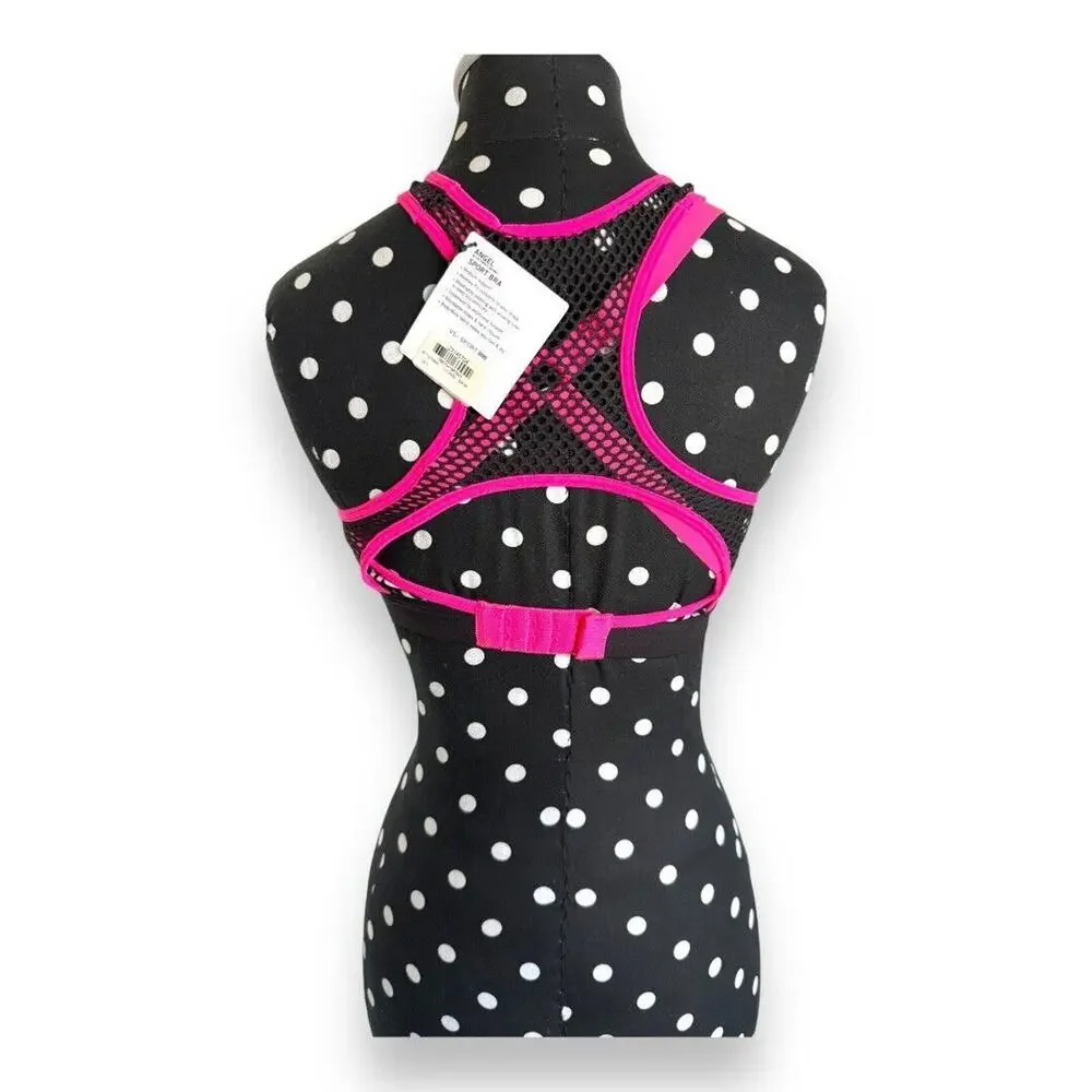 Victorias Secret VSX Mesh Sports Bra 32C Crisscross‎ Straps Black White Hot Pink